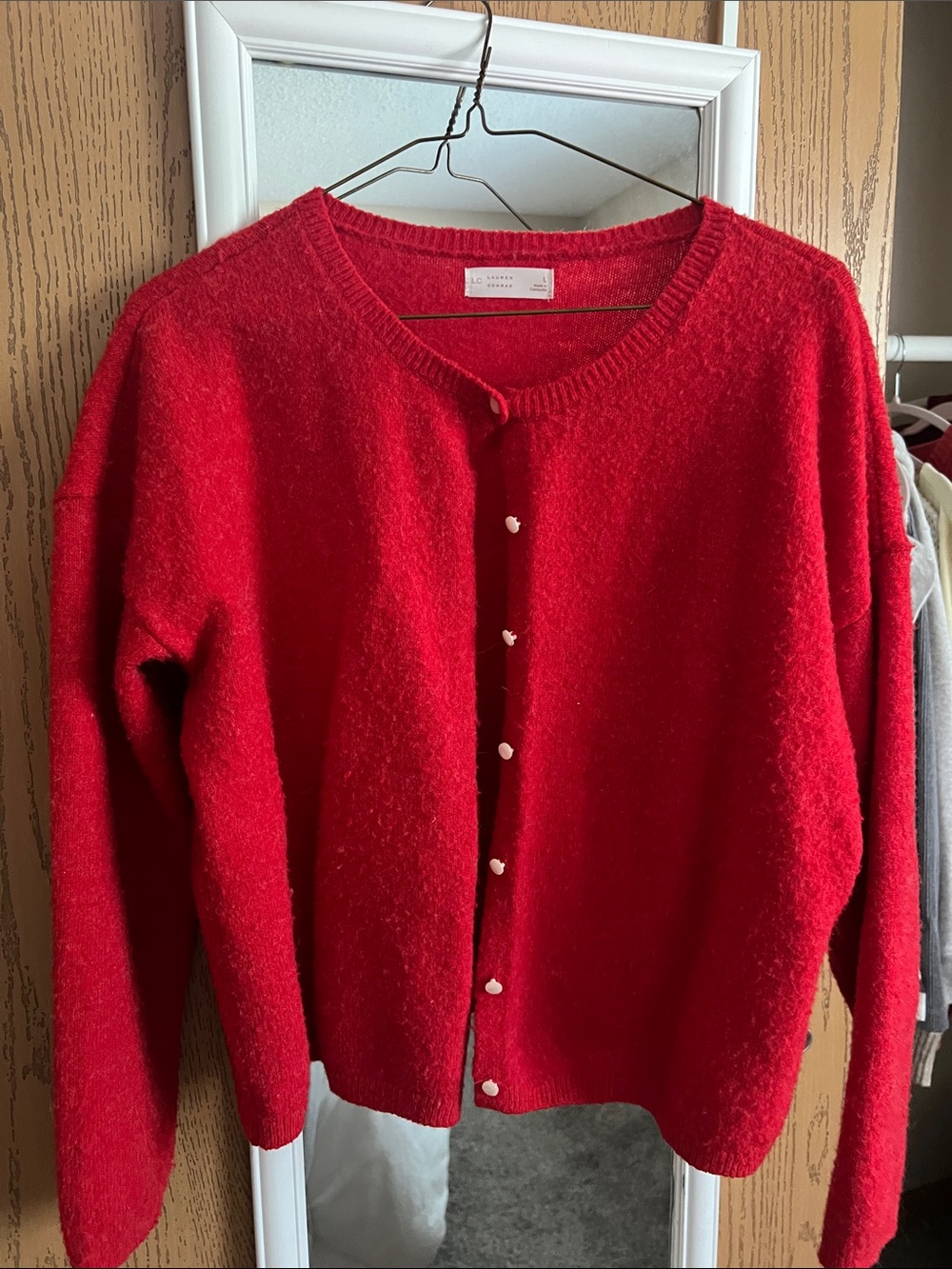 LC Lauren Conrad Red Button-Front Cardigan with Heart Buttons